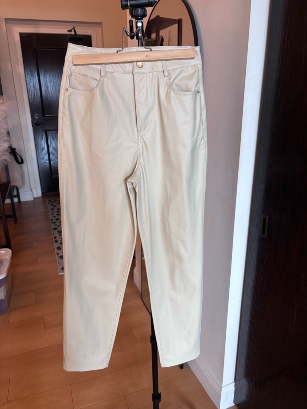 Zara Light Cream Faux Leather Trousers